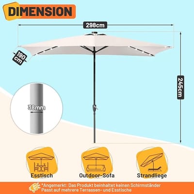 Balkon- en Tuinparasol Bellavero 200x125 cm – Verstelbare Rechthoekige Zonwering UPF 50+ – Kantelbaar 30° – Inclusief Opbergtas – Beige – Balkon, Terras & Tuinbescherming – Bellavero
