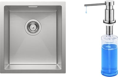 CECIPA max Spoelbakken Keuken 40x44cm - Spoelbak Met Zeepdispenser (Met 300ML fles) - Enkele spoelbak - Inbouw Zeepdispenser Spoelbakken Keuken -Spoelbakken met afdruip - Zliver