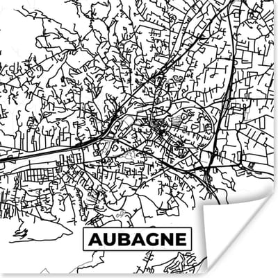 Poster Aubagne - Kaart - Stadskaart - Frankrijk - Plattegrond - Zwart wit - 100x100 cm XXL