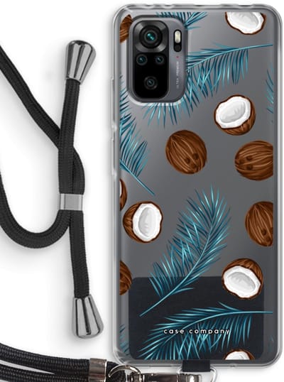 Case Company® - Hoesje met koord geschikt voor Xiaomi Redmi Note 10 Pro hoesje met Koord - Kokosnoot - Telefoonhoesje met Zwart Koord - Bescherming aan alle Kanten en Over de Schermrand