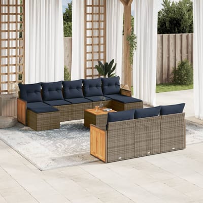 vidaXL - 11-delige - tuinbankset - met - kussens, - grijs - polyrotan