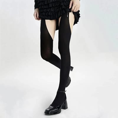 Collants Velours Large Bande Bretelles Femme Lolita Fins Hautes Cuisses Avec Porte-Jarretelles Y2K Jk Style Collège Over The Knee One Size black