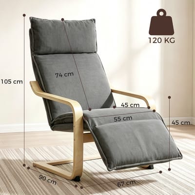 Zitstoel - Butaca met Reposapiés - Sillón met Bewegende Functie - Sillón van Hout - 55 cm Breed - Voor Woonkamer of Slaapkamer - Grijs