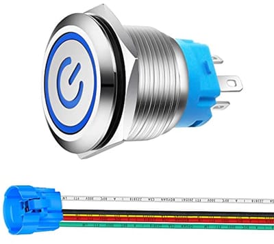 Roestvrijstalen Drukknopschakelaar Waterdicht 12V-24V 5A LED AAN-UIT Schakelaar met Draadstekker