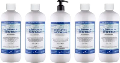 Bodylotion Cool Down 1 Liter - met gratis pomp - set van 5 stuks - Voordeelverpakking