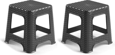 Plasticforte Keukenkrukje/opstapje - 2x - rotan - zwart - kunststof - 33 x 33 x 30 cm