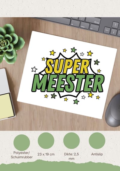 Akyol - super meester Muismat - Meester - een meester - school - verjaardagscadeau - afscheidscadeau - kado - gift - 23 bij 19 cm