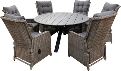 7-delige ronde tuinset | 6 Dublin verstelbare stoelen (SW) | ⌀150cm Cyprus tuintafel (Grey)