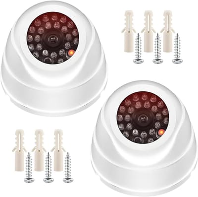 Nep Camera Set - Dummy Beveiliging - Afschrikking Indringers - Knipperend LED Licht - 9x8cm - Wit