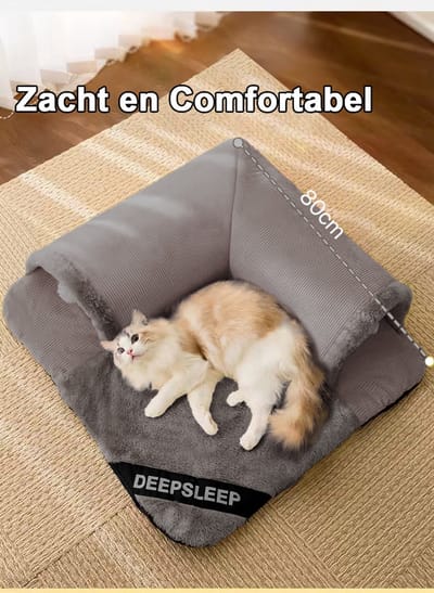 Kattenspeelgoed - Kattentunnel - Grijs - Verwijderbaar en wasbaar - Spelen en slapen in één - XL (80*80*28cm)