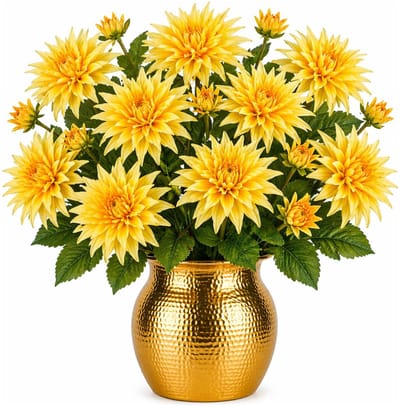 Mica Decorations Kunstbloem Dahlia Artistic - 10x - H74 cm - geel - kunststof - stelen kunstbloemen - boeket - bloemetjes