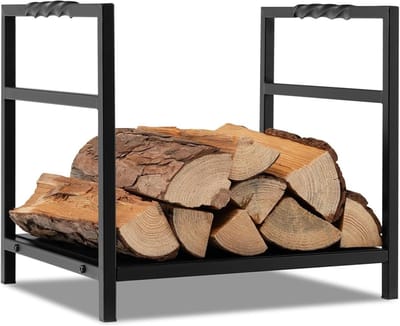 Houthouder - Brandhoutrek - Haardhout Opslag - Versterkt Stalen Frame - 40 x 34 x 36 cm - Zwart
