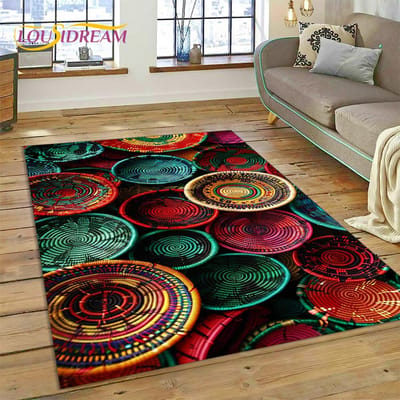3D Ethiopië Kleurrijke Bloem Geweven Kunst Manden Mandala Vloerkleed Tapijt voor Woonkamer Slaapkamer Huisdecoratie, Antislip voor Sofa Deurmat 200x160cm( 78x62in )