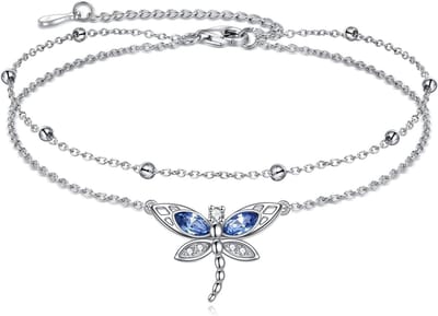 Elegante Dragonfly Enkelband van 925 Sterling Zilver met Blauw Kristal - Perfect Cadeau voor Vrouwen en Meisjes, Verjaardagscadeau en Sieraden voor Elke Gelegenheid