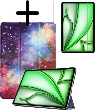 Hoesje Geschikt voor Apple iPad Air 6 (2024) - 11 inch - 6e Generatie - M2 - Met Screenprotector - Trifold Bookcase - Hard Cover - Hardcover Book Case - Tablet Hoes - Galaxy