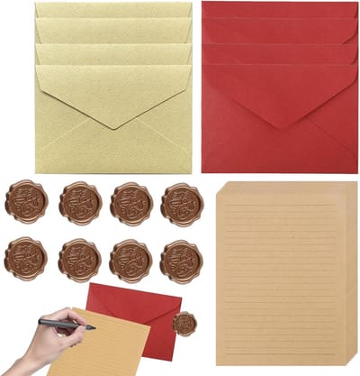 Retro Briefpapier Set A5 | 26-delige Schrijfset met Enveloppen | Bruin en Rood | Perfect voor Brieven, Uitnodigingen en Scrapbooking