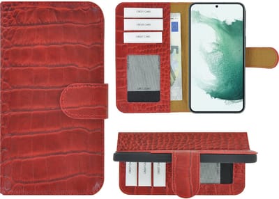 MoDo hoesje Geschikt voor Samsung Galaxy S22 Plus - Echt Leer Book Case - Croco Rood