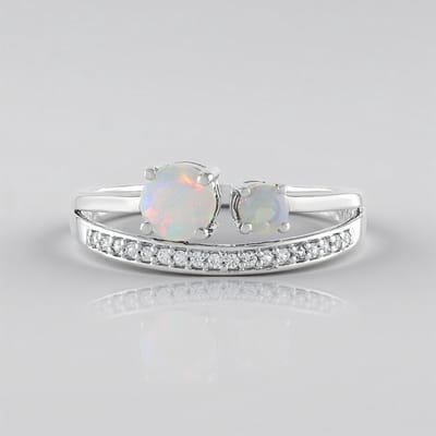 Cavill - Elegante Zilveren Ring 925 Sterling Platina Geplateerd - Ethiopische Welo Opaal 0,60 ct - 18 Cambodjaanse Zirkonen