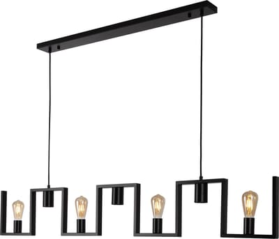 Hanglamp Row 7 lichts - L 158 cm - Zwarte hanglamp - 4x E27 fitting en 3x GU10 – Lange hanglamp -Goed gericht licht op tafel – Hanglamp boven eettafel - Sfeer in de woonkamer – Zwart