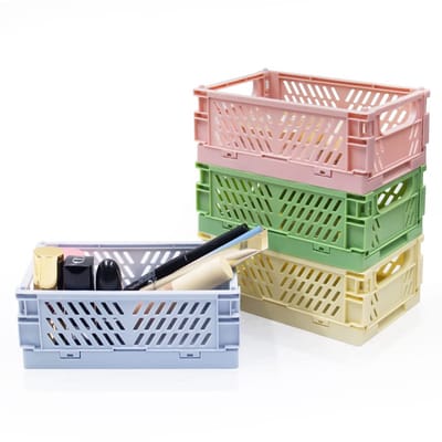 4 stuks mini opvouwbare bureaukratten opbergdoos, plastic stapelbare tafelvouwmanden, pastelkratten voor opslag voor slaapkamer, kantoor, badkamer, toiletartikelen, cosmetica (14,5 x 9,7 x 5,6