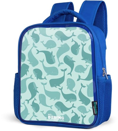 NoBoringSuitcases.com® - Rugzak blauw - Schooltas jongens - Gestileerde walvissen in tonale zeegroene tinten - Kinder rugtas jongen - Boekentas kind - Kinderrugzak voor school - Schoolrugzak