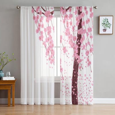 Droomkersenbloesem roze doorschijnende gordijnen voor meisjes kinderkamer keuken raam gordijnen gordijn huisdecoratie 135W x 114H(cm)