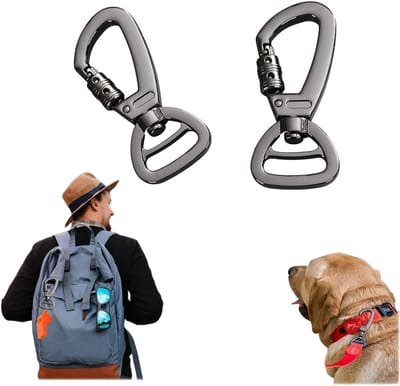 Set van 2 Carabiner Haken met Draaiende Haak voor Hondenhalsband, Stevig Staal, Multifunctionele Sleutelhanger en Hondenriem Accessoire