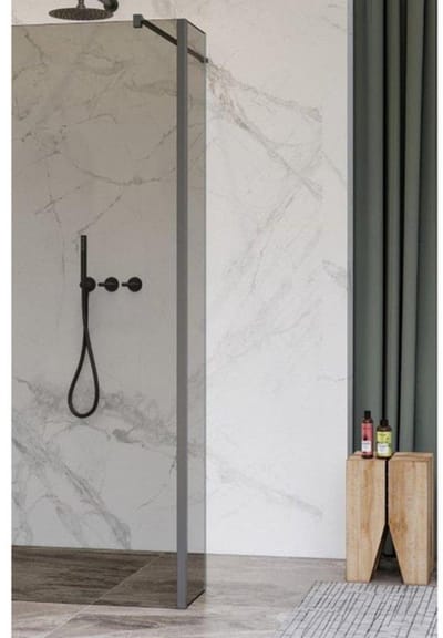 FugaFlow Eccelente Vetro zijwand - 30x200cm - rookglas - 8mm - met hoekprofiel - gunmetal -