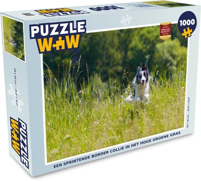 Puzzel Een sprintende border collie in het hoge groene gras - Legpuzzel - Puzzel 1000 stukjes volwassenen