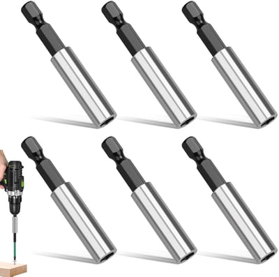 Set van 6 Magnetische Bit Houder, 60mm Sterke Magnetische Bits, RVS Snelle Verandering, 1/4 Inch Hex Shank voor Droogbouw en Klusprojecten
