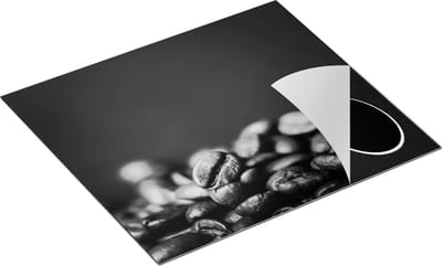 Chefcare Inductie Beschermer Koffie Bonen op een Zwart Achtergrond - Zwart Wit - 60x50 cm - Afdekplaat Inductie - Kookplaat Beschermer - Inductie Mat