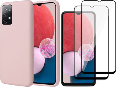 Hoesje geschikt voor Samsung Galaxy A13 4G - Matte Back Cover Microvezel Siliconen Case Hoes Roze - 2x Full Tempered Glass Screenprotector