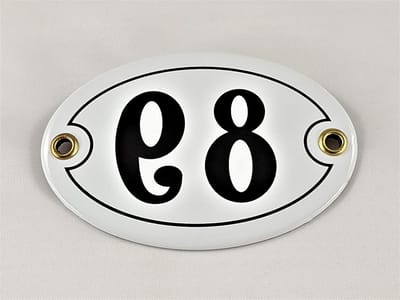 Emaille Huisnummer - Ovaal Bord - Huis Identificatie - Handgemaakt Email - 10.5 x 7 cm - Wit Zwart