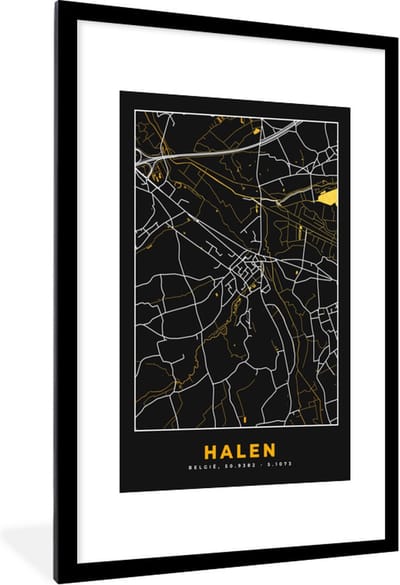 Fotolijst incl. Poster - Halen - Plattegrond - Stadskaart - Kaart - Goud - 80x120 cm - Posterlijst