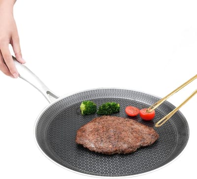 Roestvrijstalen pan - Pannenkoekenpan - Moeiteloos koken - Bijencoating roestvrij staal - 24-28 cm - Zilverkleurig