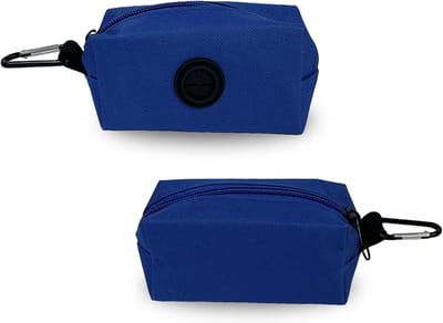 Famanu – Hondenpoepzakhouder - afvalzak dispenser voor riem met metalen clip - handsfree hondentas houder bevestiging - geschikt voor elke hondenriem (blauw)