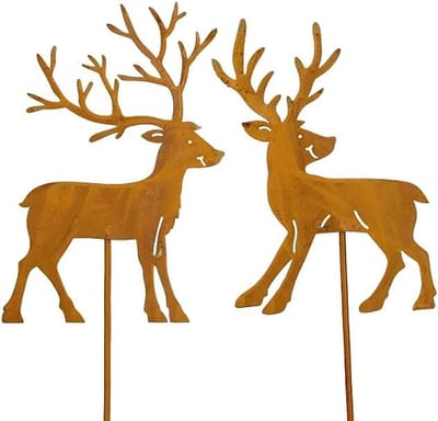 Decoratieve Stekkers Set van 2 Herten in Roestkleur, 55 cm, Metaal, Herfst- en Kerstdecoratie voor Tuin en Huis