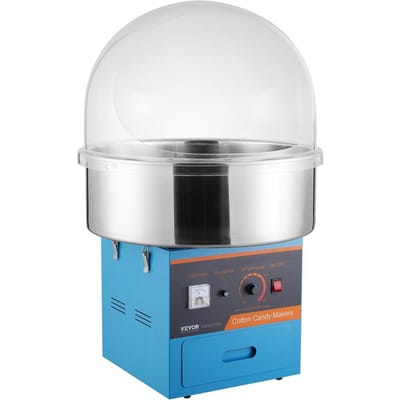 Machine à Barbe à Papa Électrique, Machine à Barbe à Papa 1000W, Machine à Barbe à Papa Commerciale avec Couvercle, Bol en Acier Inoxydable, Cuillère à Sucre, Tiroir, Parfait