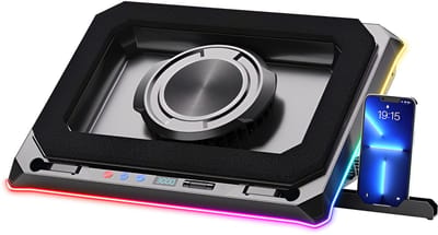 longziming -Laptop Koeler – Verstelbare Laptopstandaard met Ventilator en RGB-Verlichting – Koelpad met LCD-Display – Telefoonhouder en USB-Aansluiting
