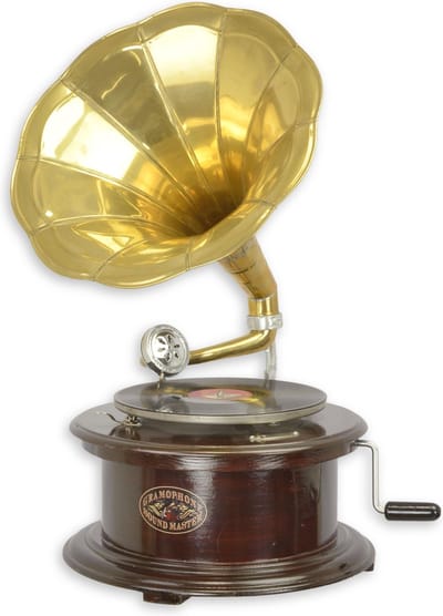 Een Ronde Grammofoon - Platenspeler - Hout - HorstDeco - Bruin En Goud - Werkt echt!!