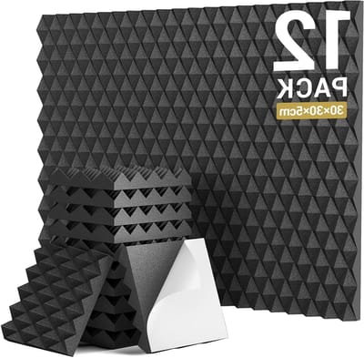 Akoestisch Schuim Panelen - Geluidsabsorberend Schuim - Geluidsverbetering Thuis - Zelfklevende Piramide Vorm - 12 Stuks 30x30x5cm - Zwart