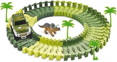 Racebaan Set - Dino Park - Uren Speelplezier - Licht Op In Donker - 54 Delen - Groen