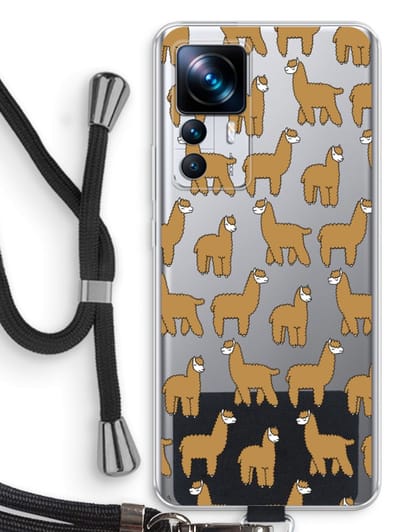 Case Company® - Hoesje met koord geschikt voor Xiaomi 12T Pro hoesje met Koord - Alpacas - Telefoonhoesje met Zwart Koord - Bescherming aan alle Kanten en Over de Schermrand