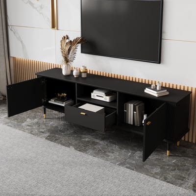 MIVRAY Tv Meubel - Met Kabelopeningen En Lade - Voor Woonkamer Met Opbergruimte - MDF - 170x36x54 Cm - Zwart