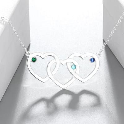 Colliers personnalisés en argent sterling 925, pendentif cœur, pierre de naissance, collier avec nom, cadeau d'anniversaire pour femme white