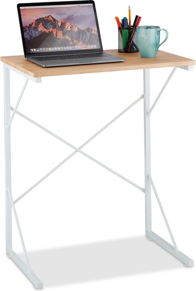 bureau - laptoptafel - 75 x 60 x 40 cm - ondiepe computertafel - mdf & ijzer - wit-bruin