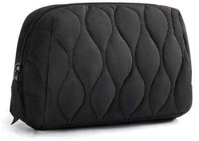 Make-uptas voor dames - Make-uptas voor op reis - Toilettas - Zachte, gevulde make-uptas - Cosmetica-organizer - Draagbare organizer - Reisbenodigdheden - Zwart