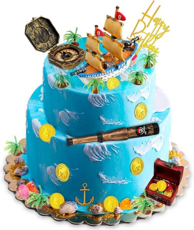 Piratenschip Taart Topper - Nautische Decoratie Set - Kinderfeest Versieren - Rijke Variëteit - 32 Stuks - Goud en Edelsteen