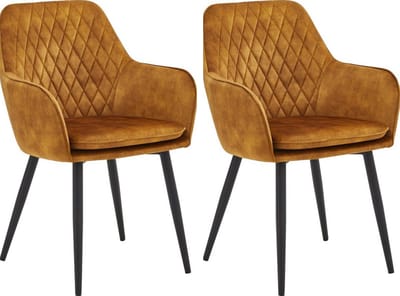 Colenis® - Laura eetkamerstoel - Set Van 2 - Honey gold - Adoré Velvet - Industrieel - Met armleuning