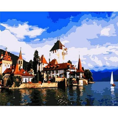 Diamant broderie ville rivière diamant peinture point de croix bricolage venise et bateau 3D diamant mosaïque 20X30CM blue